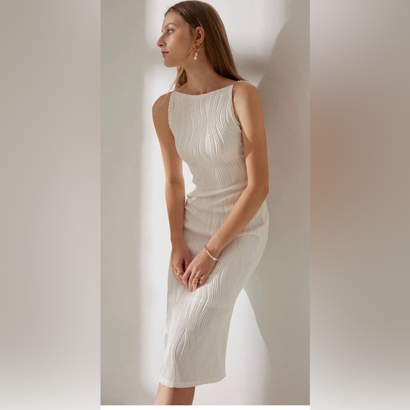 NWT Rihoas Purple High Neck Midi Dress with Pearl Straps - Picture 1 of 5